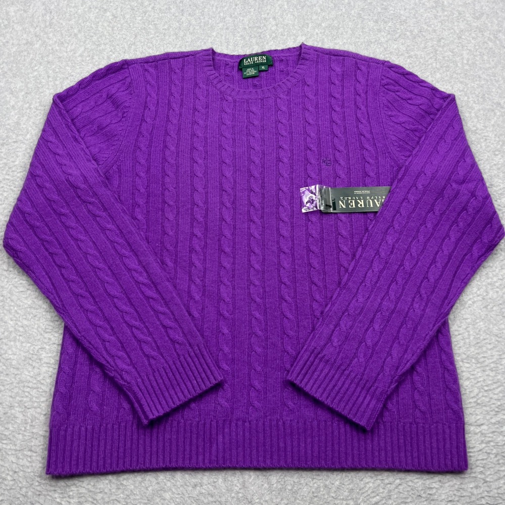 NEW Lauren Ralph Lauren Sweater Womens XL Purple 100% Cashmere Cable Knit